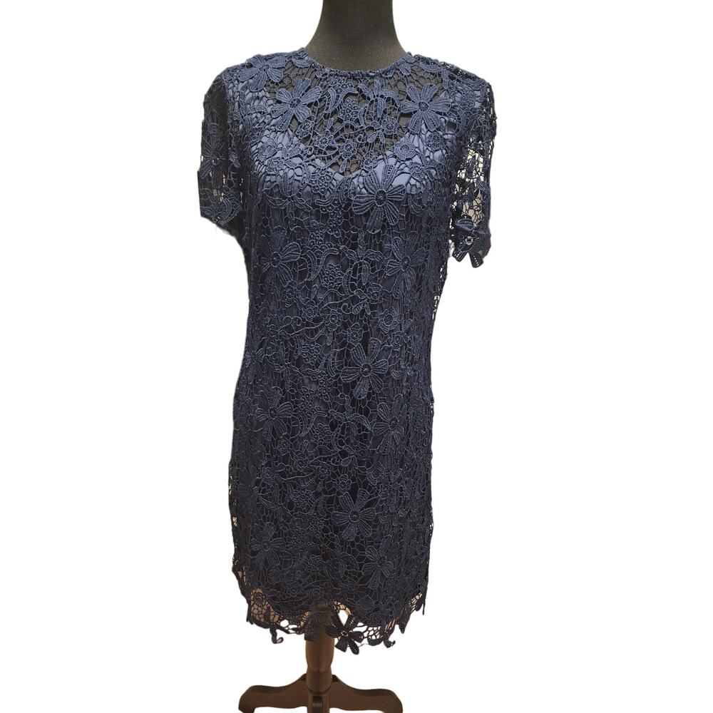 NWT Trina Trina Turk Blue Crochet Lace Shift Dress Womens Size 6